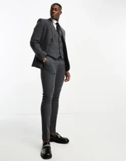 Suits & Tailoring*DESIGN Skinny Wool Mix Suit In Herringbone In Charcoal