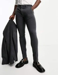 Suits & Tailoring*DESIGN Skinny Wool Mix Suit In Herringbone In Charcoal
