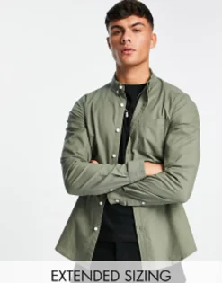 Tall*DESIGN Slim Fit Oxford Shirt In Khaki