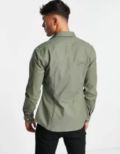 Tall*DESIGN Slim Fit Oxford Shirt In Khaki