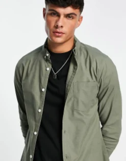 Tall*DESIGN Slim Fit Oxford Shirt In Khaki