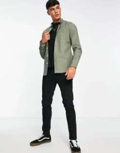 Tall*DESIGN Slim Fit Oxford Shirt In Khaki