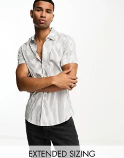 Tall*DESIGN Slim Fit Short Sleeve Stripe Shirt In Black White