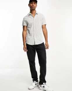 Tall*DESIGN Slim Fit Short Sleeve Stripe Shirt In Black White