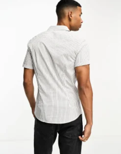 Tall*DESIGN Slim Fit Short Sleeve Stripe Shirt In Black White
