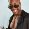 Sunglasses*DESIGN Slim Square Aviator Sunglasses With Smoke Lens In Black