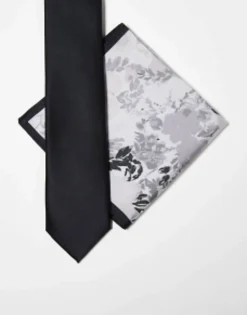 Ties*DESIGN Slim Tie In Black And Grey Floral Multi