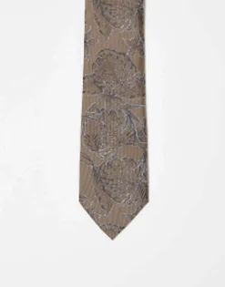 Ties*DESIGN Slim Tie In Botanical Jacquard Brown