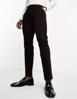 Suits & Tailoring*DESIGN Slim Wool Mix Suit In Herringbone In Burgundy
