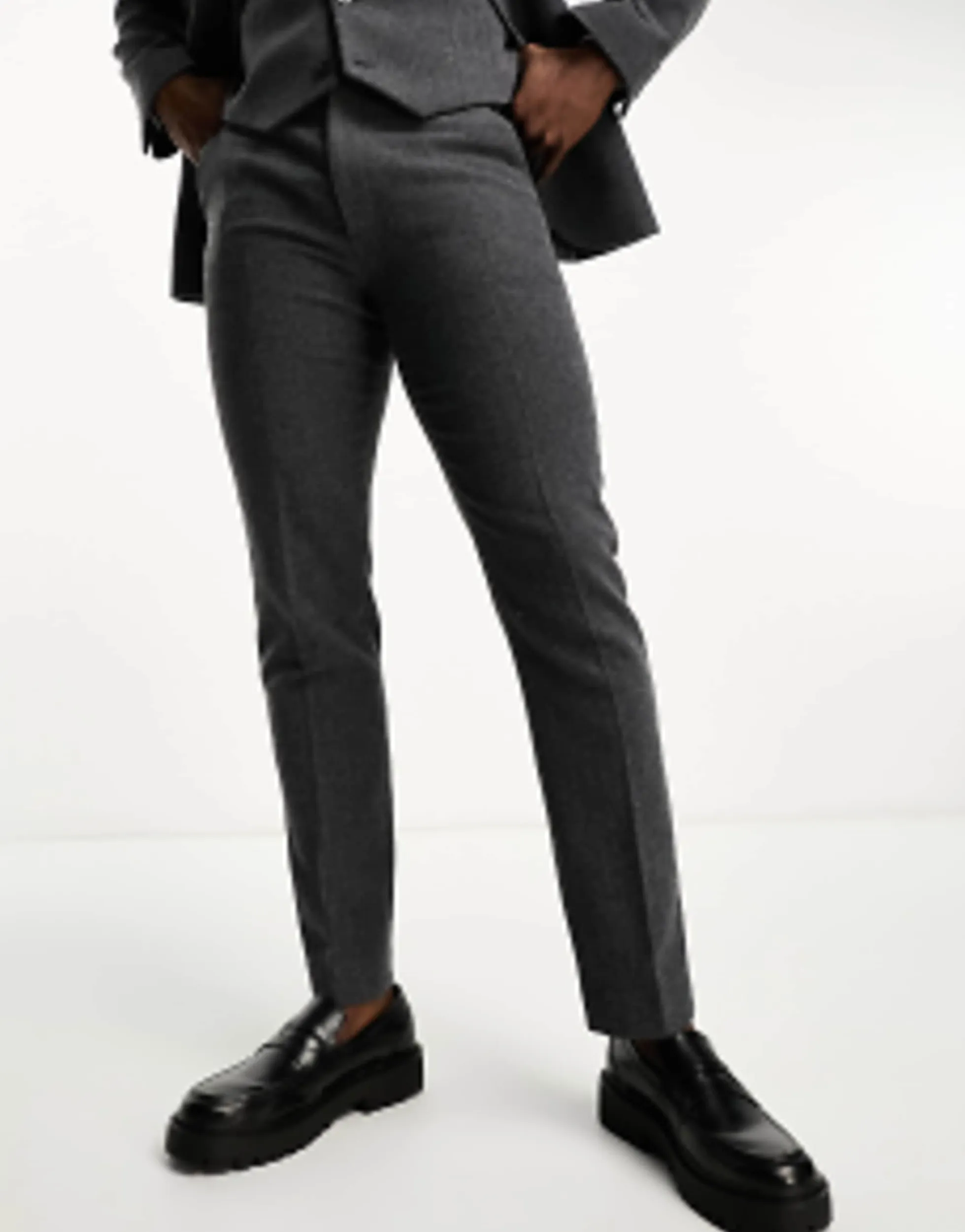 Suits & Tailoring*DESIGN Slim Wool Mix Suit In Herringbone In Charcoal