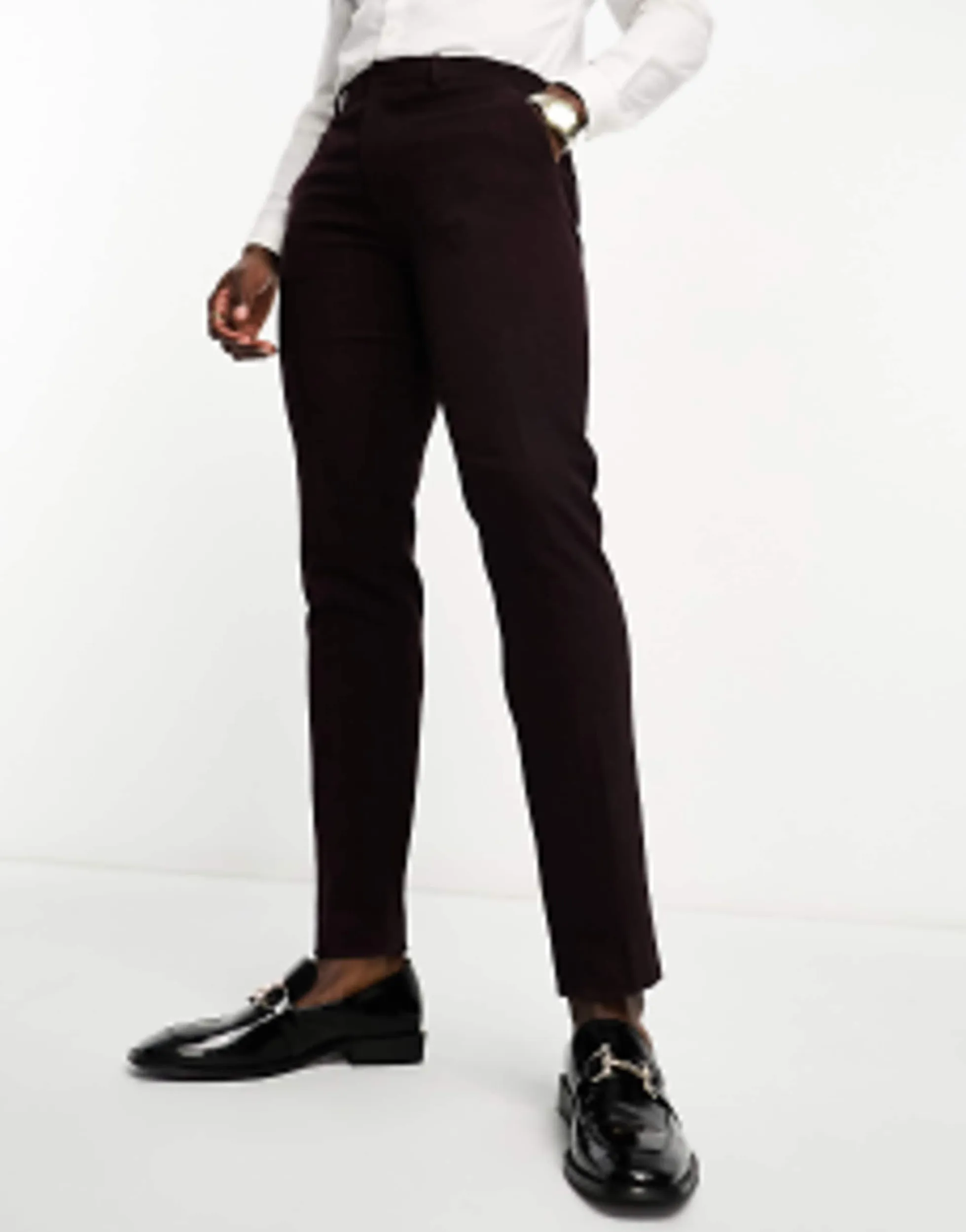 Suits & Tailoring*DESIGN Slim Wool Mix Suit In Herringbone In Burgundy