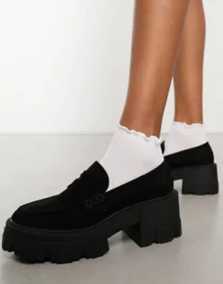 Loafers*DESIGN Sloane Chunky Mid Heeled Loafers In Black