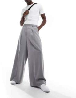 Trousers & Chinos*DESIGN Smart Extreme Wide Leg Trousers In Light Grey