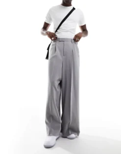 Trousers & Chinos*DESIGN Smart Extreme Wide Leg Trousers In Light Grey