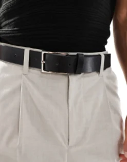 Belts*DESIGN Smart Faux Leather Belt With Silver Buckle In Black
