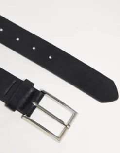 Belts*DESIGN Smart Faux Leather Belt With Silver Buckle In Black