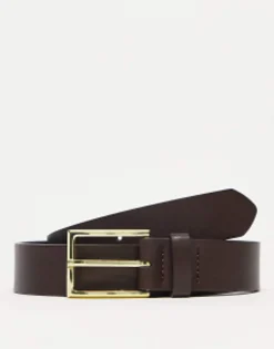 Belts*DESIGN Smart Faux Leather Belt With Gold Buckle In Brown