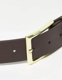 Belts*DESIGN Smart Faux Leather Belt With Gold Buckle In Brown