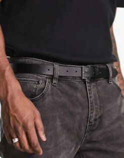Belts*DESIGN Smart Faux Leather Skinny Belt With Silver Buckle In Black