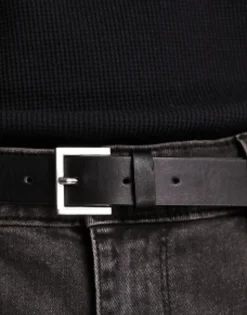 Belts*DESIGN Smart Faux Leather Skinny Belt With Silver Buckle In Black