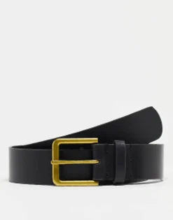 Belts*DESIGN Smart Leather Belt With Gold Buckle In Black