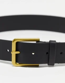 Belts*DESIGN Smart Leather Belt With Gold Buckle In Black