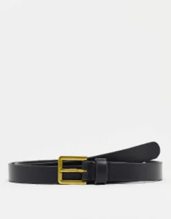 Belts*DESIGN Smart Leather Skinny Belt With Gold Buckle In Black