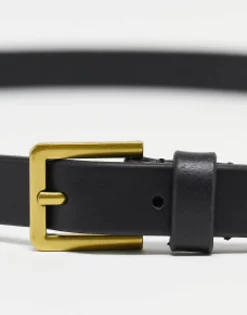 Belts*DESIGN Smart Leather Skinny Belt With Gold Buckle In Black