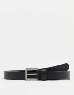 Belts*DESIGN Smart Leather Skinny Belt With Silver Buckle In Black