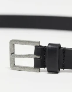 Belts*DESIGN Smart Leather Skinny Belt With Silver Buckle In Black