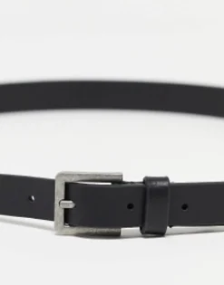 Belts*DESIGN Smart Leather Skinny Belt With Silver Buckle In Black