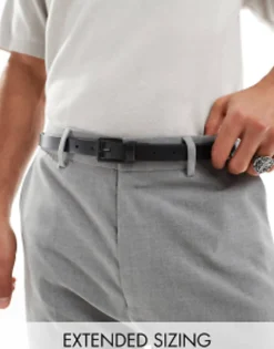 Belts*DESIGN Smart Leather Skinny Belt With Matte Buckle In Black