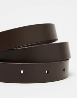 Belts*DESIGN Smart Leather Skinny Belt With Gold Buckle In Brown