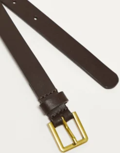 Belts*DESIGN Smart Leather Skinny Belt With Gold Buckle In Brown
