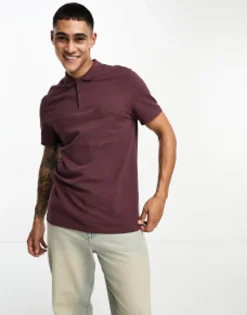 Polo Shirts*DESIGN Smart Pique Polo Shirt In Burgundy Decedant Chocolate