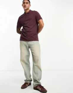 Polo Shirts*DESIGN Smart Pique Polo Shirt In Burgundy Decedant Chocolate