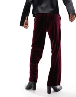 Trousers & Chinos*DESIGN Smart Wide Leg Trousers In Velvet Burgundy