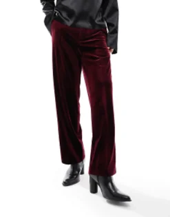Trousers & Chinos*DESIGN Smart Wide Leg Trousers In Velvet Burgundy
