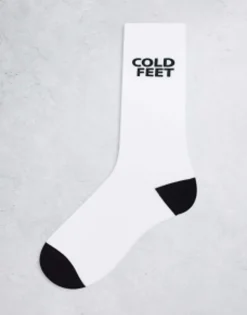 Socks*DESIGN Sock With Cold Feet Slogan White