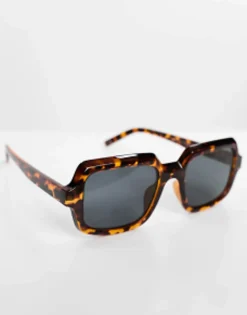 Sunglasses*DESIGN Square Sunglasses In Tort With Black Lens Brown