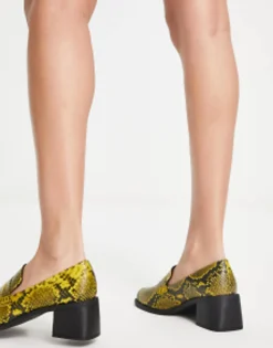 Loafers*DESIGN Stanford Smart Mid Heeled Loafers In Yellow Snake