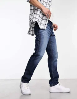 Tall*DESIGN Stretch Slim Jeans In Vintage Dark Blue Dark Wash Blue