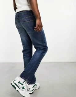 Tall*DESIGN Stretch Slim Jeans In Vintage Dark Wash Dark Wash Blue