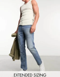 Tall*DESIGN Stretch Slim Jeans In Vintage Light Wash Light Wash Blue