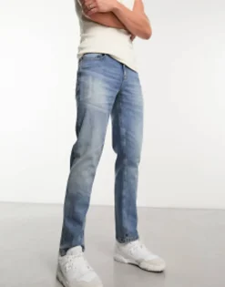 Tall*DESIGN Stretch Slim Jeans In Vintage Light Wash Light Wash Blue