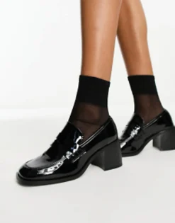 Loafers*DESIGN Substitute Smart Mid Heeled Loafers In Black Black Patent