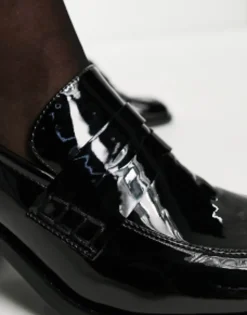 Loafers*DESIGN Substitute Smart Mid Heeled Loafers In Black Black Patent