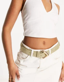 Belts*DESIGN Suede Link Buckle Belt In Khaki