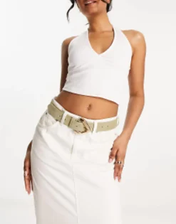 Belts*DESIGN Suede Link Buckle Belt In Khaki