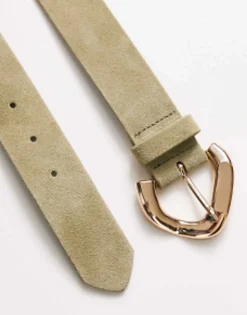 Belts*DESIGN Suede Link Buckle Belt In Khaki